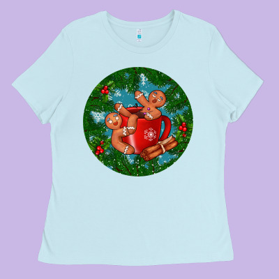 Gingerbread Men With Hot Chocolate Ladies Tee Designed By Bundleandbundleshop