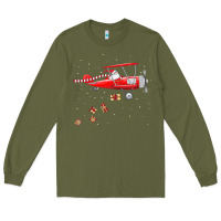 Army Green christmas santa claus pilot flying airplane gift tee Long Sleeve Tee - linhVisuals