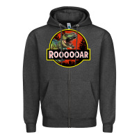 Charcoal Heather t rex roaring Zipper Hoodie - RanaPortraitStore