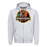 Heather Grey t rex roaring Zipper Hoodie - RanaPortraitStore