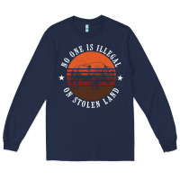 Navy no one is illegal on stolen land 4th of july bison Long Sleeve Tee - linhVisuals
