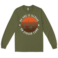 Army Green no one is illegal on stolen land 4th of july bison Long Sleeve Tee - linhVisuals