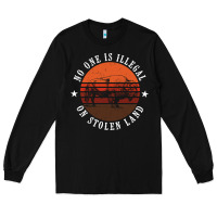 Black no one is illegal on stolen land 4th of july bison Long Sleeve Tee - linhVisuals