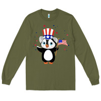 Army Green penguin american 4th of july penguin american flag Long Sleeve Tee - linhVisuals
