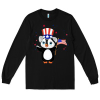 Black penguin american 4th of july penguin american flag Long Sleeve Tee - linhVisuals