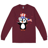 Burgundy penguin american 4th of july penguin american flag Long Sleeve Tee - linhVisuals