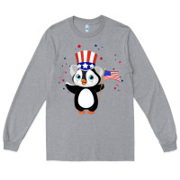 Heather Grey penguin american 4th of july penguin american flag Long Sleeve Tee - linhVisuals
