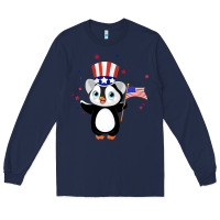 Navy penguin american 4th of july penguin american flag Long Sleeve Tee - linhVisuals