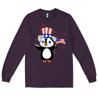 Plum penguin american 4th of july penguin american flag Long Sleeve Tee - linhVisuals