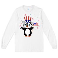 Penguin American 4th Of July Penguin American Flag Long Sleeve Tee | Teevron