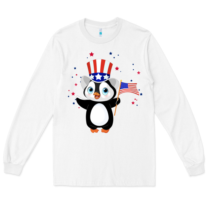 Penguin American 4th Of July Penguin American Flag Long Sleeve Tee by linhVisuals | Teevron