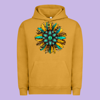 Turquoise Leopard Sunflower Urban Hoodie Designed By Jasminsmagicworld
