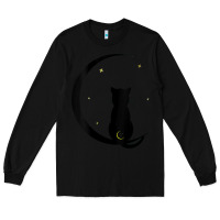 Black womens double moon cat Long Sleeve Tee - linhVisuals