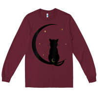 Burgundy womens double moon cat Long Sleeve Tee - linhVisuals