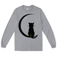 Heather Grey womens double moon cat Long Sleeve Tee - linhVisuals