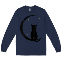 Navy womens double moon cat Long Sleeve Tee - linhVisuals