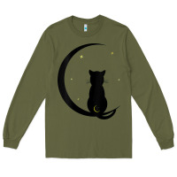 Army Green womens double moon cat Long Sleeve Tee - linhVisuals