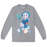 Heather Grey Gawr Gura Long Sleeve Tee - linhVisuals