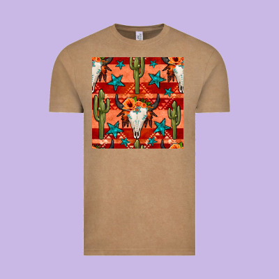 Bull Skull Cactus Seamless Pattern Vintage Tee Designed By Bundleandbundleshop