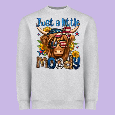 Just A Little Moody 4th Of July Long Haired Cow Heavyweight Sweatshirt Designed By Jasminsmagicworld