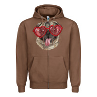 Chestnut pug with love glasses Zipper Hoodie - RanaPortraitStore