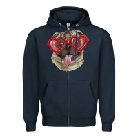 Navy pug with love glasses Zipper Hoodie - RanaPortraitStore