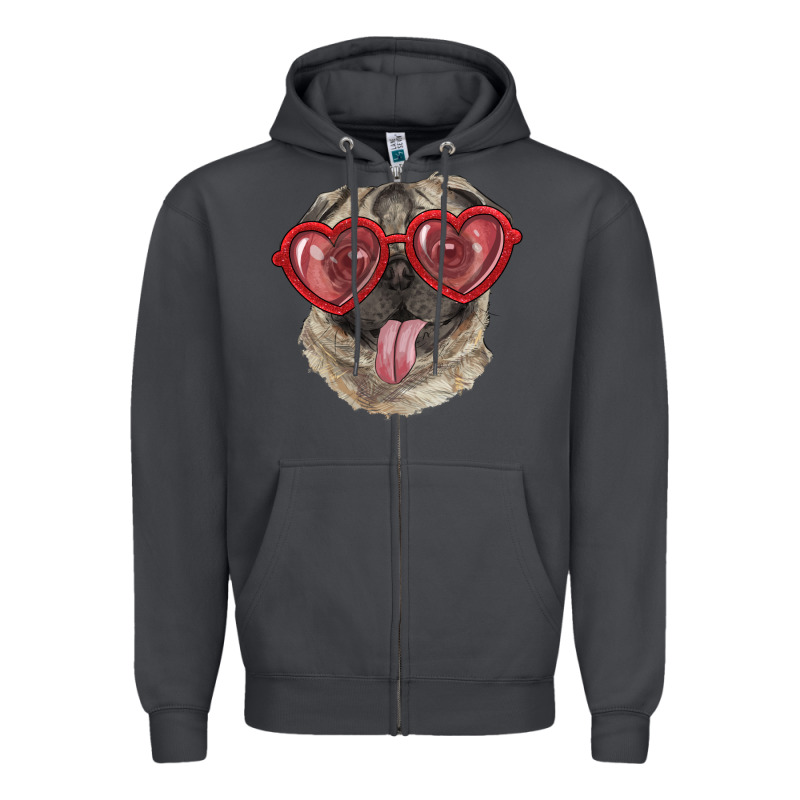 Pug With Love Glasses Zipper Hoodie by RanaPortraitStore | Teevron