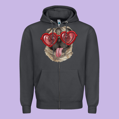 Pug With Love Glasses Zipper Hoodie Designed By Ranaportraitstore