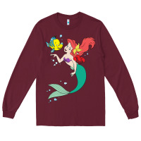 Burgundy ariel mermaid Long Sleeve Tee - linhVisuals