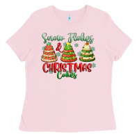 Bubblegum Pink snow flakes and christmas cakes Ladies Tee - FaDigitalArtStudio