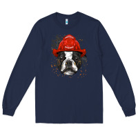 Navy boston terrier firefighter boston terrier dog lover premium Long Sleeve Tee - linhVisuals