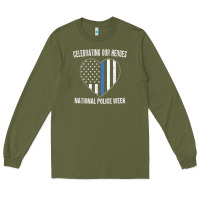 Army Green national police week shirt vintage blue line american flag Long Sleeve Tee - linhVisuals