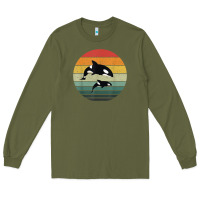 Army Green orca family vintage retro art, killer whale family Long Sleeve Tee - linhVisuals
