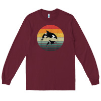 Burgundy orca family vintage retro art, killer whale family Long Sleeve Tee - linhVisuals