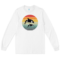 White orca family vintage retro art, killer whale family Long Sleeve Tee - linhVisuals