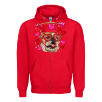 Red valentine's day  brown english bulldog Zipper Hoodie - RanaPortraitStore