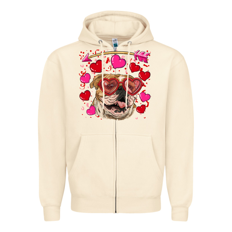 Valentine's Day  Brown English Bulldog Zipper Hoodie by RanaPortraitStore | Teevron