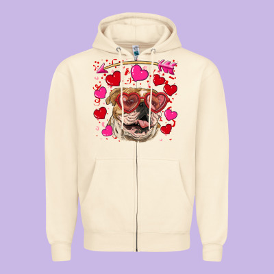 Valentine's Day  Brown English Bulldog Zipper Hoodie Designed By Ranaportraitstore