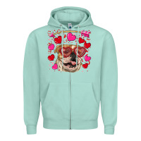 Seafoam valentine's day  brown english bulldog Zipper Hoodie - RanaPortraitStore