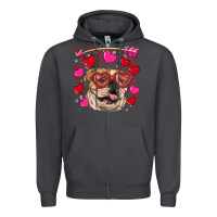 Smoke valentine's day  brown english bulldog Zipper Hoodie - RanaPortraitStore