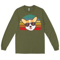 Army Green cool corgi vintage 80s dog lover Long Sleeve Tee - linhVisuals