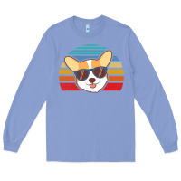 Colony Blue cool corgi vintage 80s dog lover Long Sleeve Tee - linhVisuals