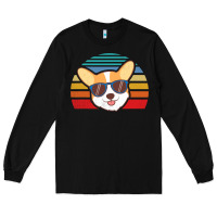Black cool corgi vintage 80s dog lover Long Sleeve Tee - linhVisuals