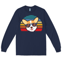 Navy cool corgi vintage 80s dog lover Long Sleeve Tee - linhVisuals