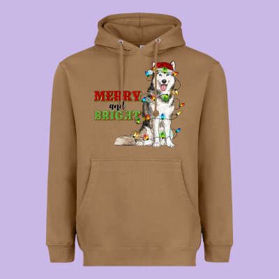 Merry And Bright Husky Heavyweight Hoodie Designed By Ranaportraitstore