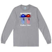 Heather Grey support our police & fire departments   1st responders premium Long Sleeve Tee - linhVisuals