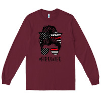 Burgundy fire wife messy bun firefighter wife thin red line husband Long Sleeve Tee - linhVisuals
