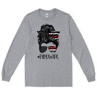 Heather Grey fire wife messy bun firefighter wife thin red line husband Long Sleeve Tee - linhVisuals
