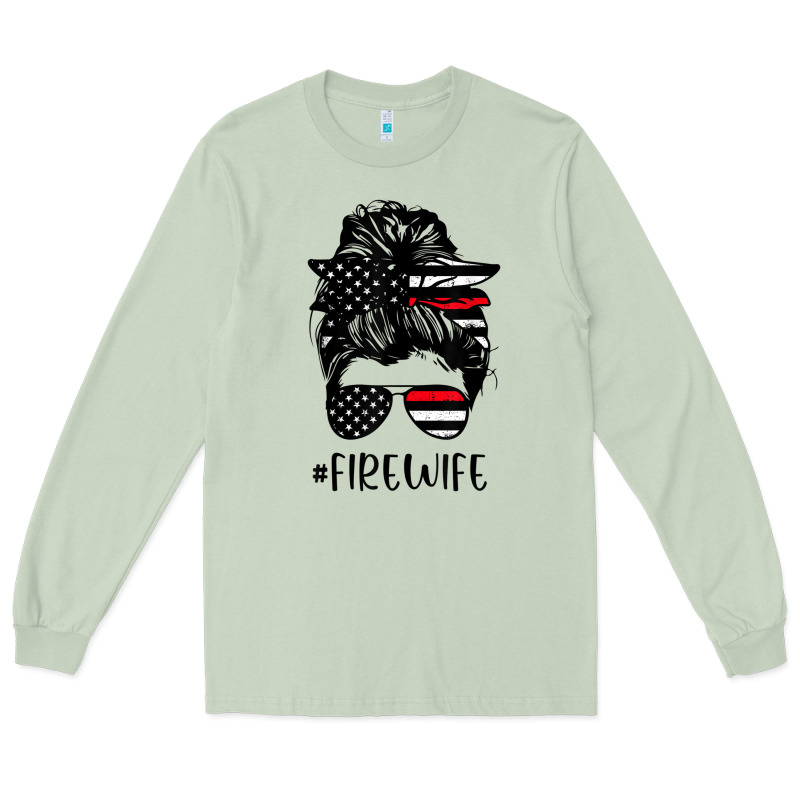 Fire Wife Messy Bun Firefighter Wife Thin Red Line Husband Long Sleeve Tee by linhVisuals | Teevron