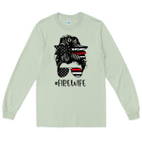 Matcha fire wife messy bun firefighter wife thin red line husband Long Sleeve Tee - linhVisuals
